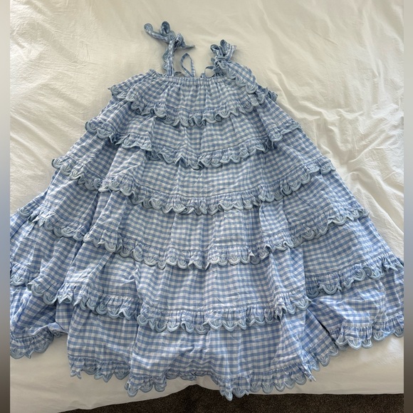 Innika Choo Iva Biig dress scallop frill dress in dusk gingham sz 1 - Picture 13 of 16